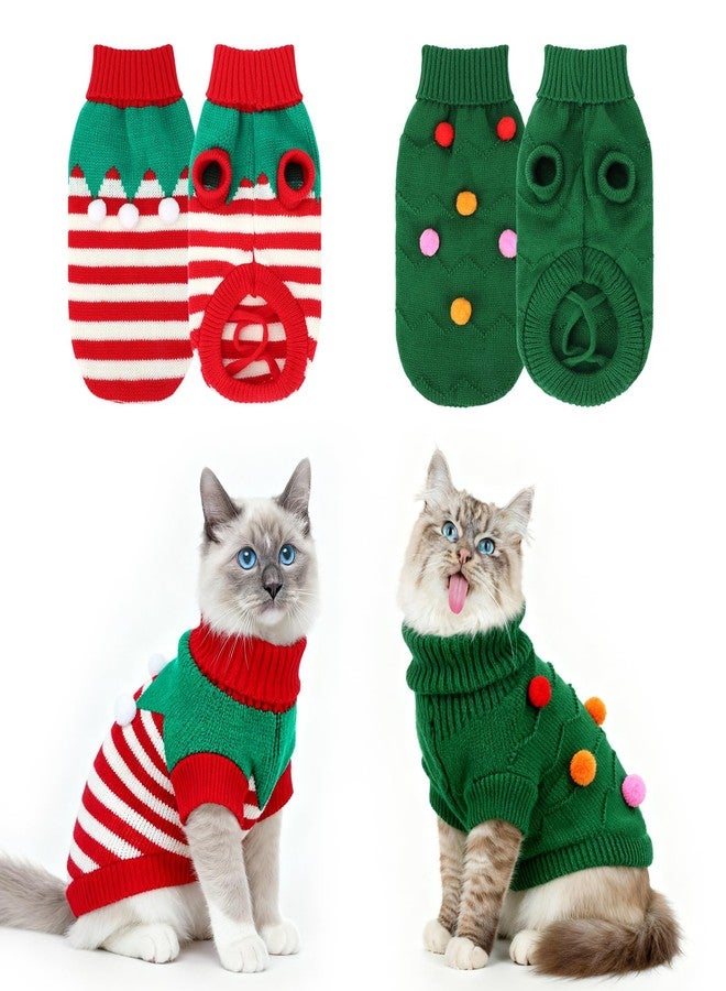 BWOGUE 2 Packs Cat Christmas Sweater Dog Sweaters Pet Cat Winter Knitwear Warm Clothes Christmas Tree with Ball Pet Sweaters for Kittys and Small Dogs - Image 1